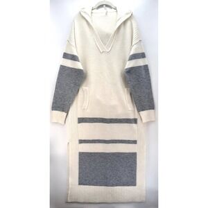 Daily Practice Hooded Sweater Dress L Cream Gray‎ Striped Lagenlook Cottagecore